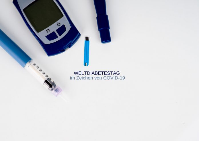 Insulinmessgeräte, Text: Weltdiabetestag im Zeichen von COVID-19, Credit: Canva